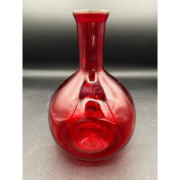 Rare Vintage Hand-Blown Ruby Pinch Decanter by Rainbow Glass - Picture 5 of 8
